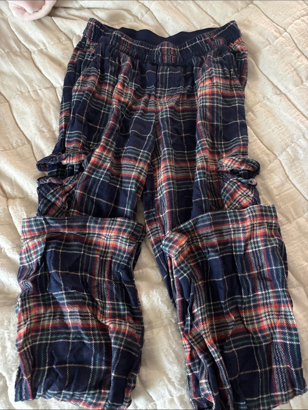 aerie Navy Plaid Wide‑Leg Pants